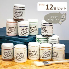 【全色セットで送料無料】 アサヒペン 水性ツヤ消し多用途ペイント マットカラー 全色セット （180ml×12個　専用ハケ1本付） ／ 塗料 木材 ディアウォール ハグブロック トライジョイント DIY用 ストリングアート パステルカラー お洒落 自由研究 夏休み 工作 小学生 中学生