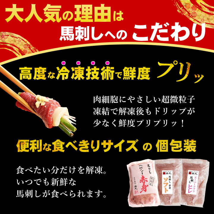楽天市場】馬刺し 【3種の赤身 食べ比べ セット ヘルシー赤身＆ロース 