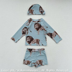 かわいいパンダ柄 ライオン柄 3点セット ベビー水着 男の子 水着 セパレート ベビー キッズ 男児 ボーイ 子供用 こども みずぎ ラッシュガード 上下セット 長袖 ベビー服 赤ちゃん 日焼け止