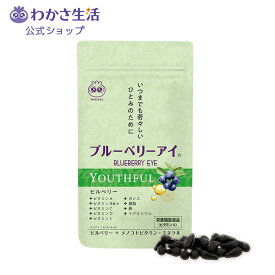 ブルーベリーアイ YOUTHFUL 1袋30粒入り 1か月分【わかさ生活 公式】 メノコトビタミン ビルベリー ブルーベリー ブルーベリーサプリ サプリメント サプリ 目 眼 目の疲れ 紫外線 アイケア カシス ビタミンA ビタミンC ビタミンD ビタミンE