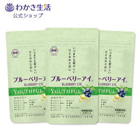 ブルーベリーアイ YOUTHFUL 3袋セット(1袋30粒入り) 3か月分【わかさ生活 公式】 メノコトビタミン ビルベリー ブルーベリー ブルーベリーサプリ サプリメント サプリ 目 眼 目の疲れ 紫外線 アイケア カシス ビタミンA ビタミンC ビタミンD ビタミンE
