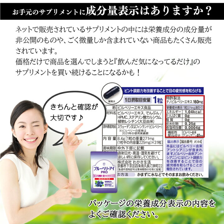楽天市場】ブルーベリーアイ 小粒 1袋62粒入り 1か月分【わかさ生活 