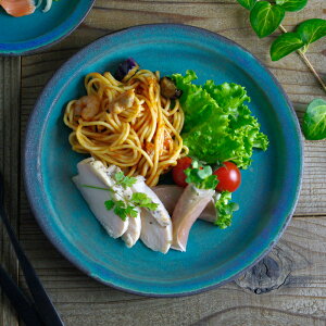 【MAX30%offクーポンあり】シャビーターコイズ プレート(L) 益子焼 丸皿 ラウンド シンプル おしゃれ かわいい ワンプレート 洋風 和食器(食洗機対応 電子レンジ使用可)ギフト プレゼント お