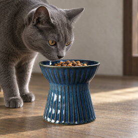 【MAX30%OFFクーポンあり】 益子焼 伝統工芸品 ねこ・小型犬用 フードボウル フードボール【ブルー】高さがある おしゃれ 陶器 食器 餌入れ ペット 猫用食器 猫の食器 吐き戻し 猫皿 餌皿 ご飯台 餌台 食器台 フードボール フードスタンド オシャレ かわいい エサ入れ 水