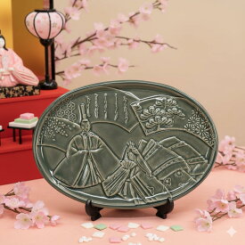 【MAX30％OFFクーポンあり】益子焼 ひなまつりのお皿 【楕円/オーシャン/スタンド付き】 わかさま陶芸 プレート 取り皿 お雛様 雛人形 桃の節句 かわいい ナチュラル 絵皿 雛人形 ひな飾り