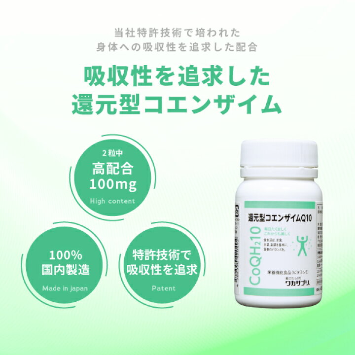 楽天市場】【公式】ワカサプリ 還元型コエンザイムQ10 サプリ 
