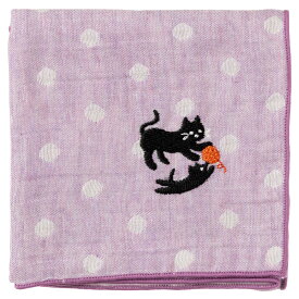 どうぶつのおやこハンカチ　ねこ　刺繍入りガーゼハンカチ　スーベニール　Animal pattern embroidered gauze handkerchief