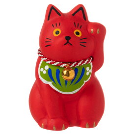 民芸招き猫　赤（小）病除 (K4513)　瀬戸焼の置物　愛知県の工芸品　Lucky cat, Seto-yaki