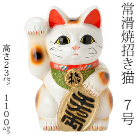 常滑焼　招き猫　7号小判白猫貯金箱　右手上げ (143-59-86)　愛知県の工芸品　Tokoname-yaki Lucky cat