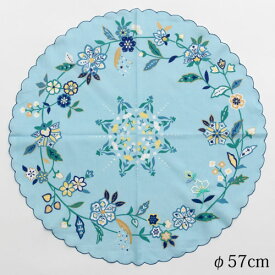 刺繍大判まるハンカチ　花和更紗　ブルー (1840-A)　φ57cm綿ハンカチ　Cotton handkerchief