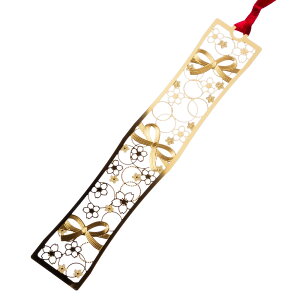 和柄ブックマーカー 水引りぼん (WAG025) 金の栞シリーズ 24K表面加工 金属製ブックマーカー Metal bookmark Japanese pattern