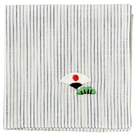 和のたしなみハンカチ　扇子（ピンストライプ白）　刺繍入りガーゼハンカチ　スーベニール　Japanese pattern embroidered gauze handkerchief