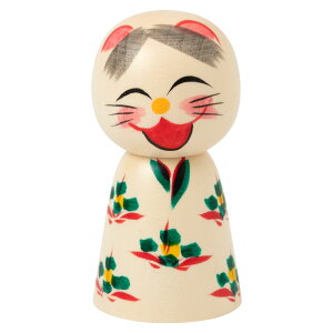 宮城伝統こけし 遠刈田系 ねここけし(口開き)3寸 作者:早坂政弘 宮城県の工芸品 Kokeshi Miyagi craft