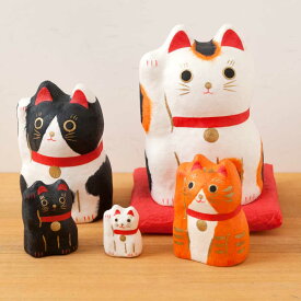 和紙置物　はりこーシカ招き猫（柄）　5匹　Lucky cat made of Japanese paper