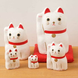 和紙置物　はりこーシカ招き猫（白）　5匹　Lucky cat made of Japanese paper