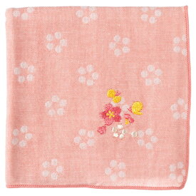 和の花ハンカチ　桜　花柄　刺繍入りガーゼハンカチ　スーベニール　Japanese pattern embroidered gauze handkerchief