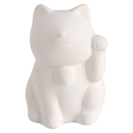 おえかき招き猫（ぬりえ用白）左手上げ　工作用陶器シリーズ