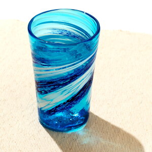 琉球ガラス 荒波シリーズ コバルト一口ビアグラス 200ml 贈り物・ギフト 自宅用・来客用 作者:源河源吉 沖縄県の工芸品 Ryukyu glass Genka Genkichi Okinawa craft