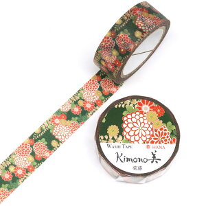SAIEN Kimono美 華HANA マスキングテープ 菊藤 15mm (GR-1055) 7m巻 友禅柄 金箔グラデーション 和紙ステーショナリー
