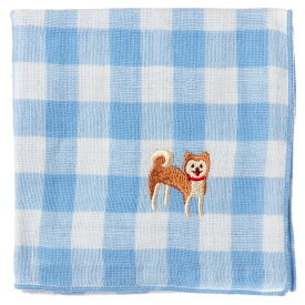 わんこハンカチ　柴犬　チェック柄　ダブルガーゼ　刺繍　スーベニール　Dog pattern embroidered gauze handkerchief