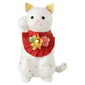 めでたや招き猫　しろ　めでたや　和紙の置物　Japanese paper lucky cat figurine