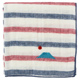 富士山ハンカチ　富士山（ボーダー）　刺繍入りガーゼハンカチ　スーベニール　Japanese pattern embroidered gauze handkerchief
