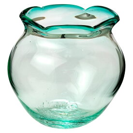 吹きガラスの金魚鉢　小009・青緑　滋賀県の吹きガラス工房より　Glass goldfish bowl, Shiga craft