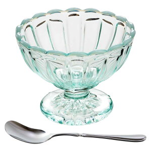 丸フラッペブルー+アイスクリームスプーンセット 廣田硝子 雪の花 レトロなガラス食器セット