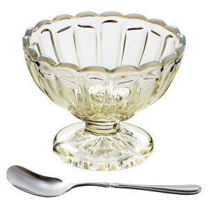 丸フラッペ古代色+アイスクリームスプーンセット 廣田硝子 雪の花 レトロなガラス食器セット