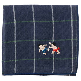 相撲ハンカチ　張り手（グリッド）　刺繍入りガーゼハンカチ　スーベニール　Japanese pattern embroidered gauze handkerchief