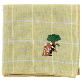 スーベニール　忍者ハンカチ　隠れ身の術（グリッド）　刺繍入りガーゼハンカチ　Japanese pattern embroidered gauze handkerchief
