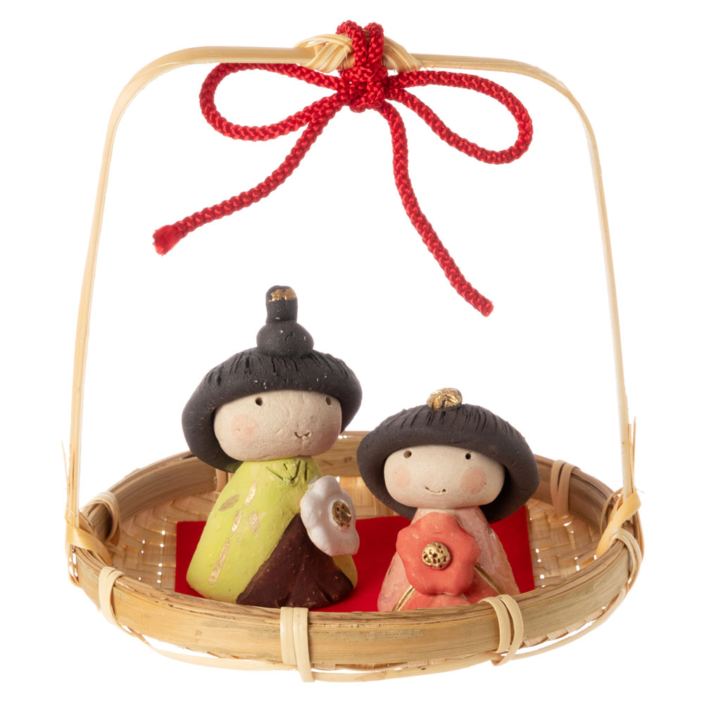 ひろ陶房　春桃籠雛飾り (HK834)　瀬戸焼　手軽に飾れるコンパクトなお雛さま　桃の節句　Setoyaki Hina dolls