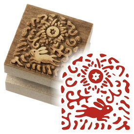 版木スタンプ　花兎　京からかみ　木版ミニスタンプ　京都府の工芸品　Karakami woodblock stamp