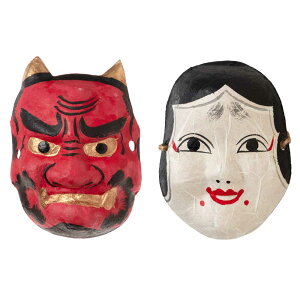 �Ǌ|���ߕ�����@�S�̖ʂƂ����߂̖ʁi���j�@�a���� (KS)�@Japanese paper ogre and okame ornament