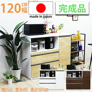 【10%OFFクーポン!】【期間限定価格D】 カップボード 食器棚 ロータイプ キッチンカウンター カウンター 幅120cm 完成品 レンジ台 キッチン収納 食器棚 間仕切り 耐震ダボ モイス付き スライ