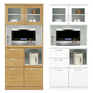 レンジボード ハイレンジボード レンジ台 幅80cm 完成品 食器棚 カップボード モイス付き コンセント付き スライドカウンター付き 光沢 白 木製 家電収納 国産 大川家具 韓国インテリア