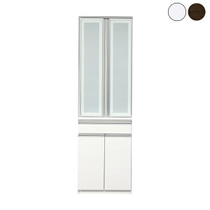 キッチンボード 食器棚 幅60cm 幅60X奥行48X高さ198 キッチン収納 収納棚 オープン収納 完成品 シンプル すっきり 日本製 大川 ホワイト ブラウン 鏡面メラミン ソフトクローズ おしゃれ 韓国イ