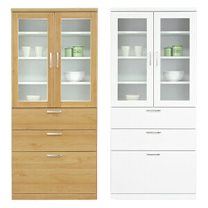 【10%OFFクーポン!】食器棚 ダイニングボード カップボード 幅80cm 完成品 キッチン収納 光沢 白 おしゃれ 木製 国産 大川家具 韓国インテリア