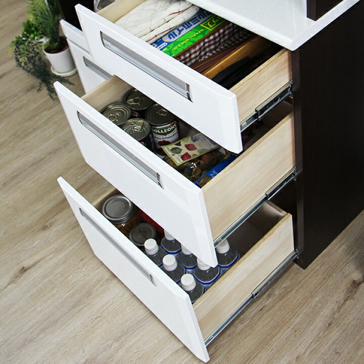 楽天市場】カップボード キッチンボード 完成品 白 キッチン収納 