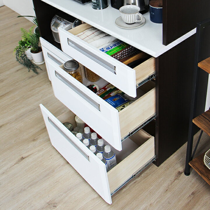 楽天市場】キッチンボード レンジボード 完成品 白 キッチン収納 