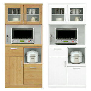 【10%OFFクーポン!】レンジボード ハイレンジボード レンジ台 幅80cm 完成品 食器棚 カップボード モイス付き コンセント付き スライドカウンター付き 光沢 白 木製 家電収納 国産 大川家具