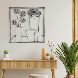 【マラソン限定！ポイント10倍】アイアン ウォールアート パネル 73×73cm 壁掛け おしゃれ 北欧風 モダン フラワー デザイン アートフレーム 壁飾り インテリア雑貨 軽量 取付簡単 黒 アイアンアート 花の絵