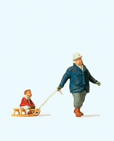 Preiserプライザー28078　そりに乗った子供とお父さん【HO人形】【塗装済み】【ジオラマ小物】