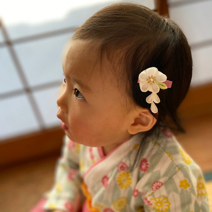 楽天市場 メール便送料無料 つまみ細工 2way ベビーヘアバンド 和風 ベビークリップ 赤ちゃん ストレッチレース リボン ヘアアクセサリー 髪飾り 桃の節句 浴衣 着物 お食い初め お宮参り 雛祭り かんざし 正絹 シルク 和小物 藤乃