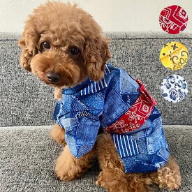 メール便送料無料【犬猫浴衣】デニム浴衣　わんこ服 ペット用浴衣　　夏祭り　神輿　髪飾り　ちりめん　浴衣　着物　造花　アートフラワー　アーティシャルフラワー　かんざし　グラデーション　正絹　シルク　りぼん