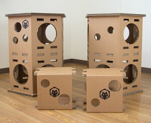 ネコベース NEKO BASE NEKOBASE強化段ボールで出来た猫の遊び場 キャットハウス キャットタワー2段×2台セット
