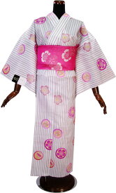 【hiromichi nakano】浴衣「白地に縞と花紋」