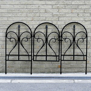 イージーゲートセット アイアンフェンス フィニアル 扉付 門 ジョイント式 連結式 幅142.5×高さ91cm 地中埋込タイプ 完成品 IPN-7031G