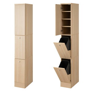 ダストボックス スリムダスト2分別 幅25cm MARINE マリンシリーズ ゴミ箱 ペール付 隙間家具 キッチン収納 FY-0173-NS