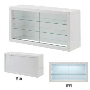 キャビネット ユニット式 LEDライト付 棚2枚付 コレクションケース コレクションボード 幅90cm フィギュア収納 Recta レクター ホワイト KT26-023WH-NS